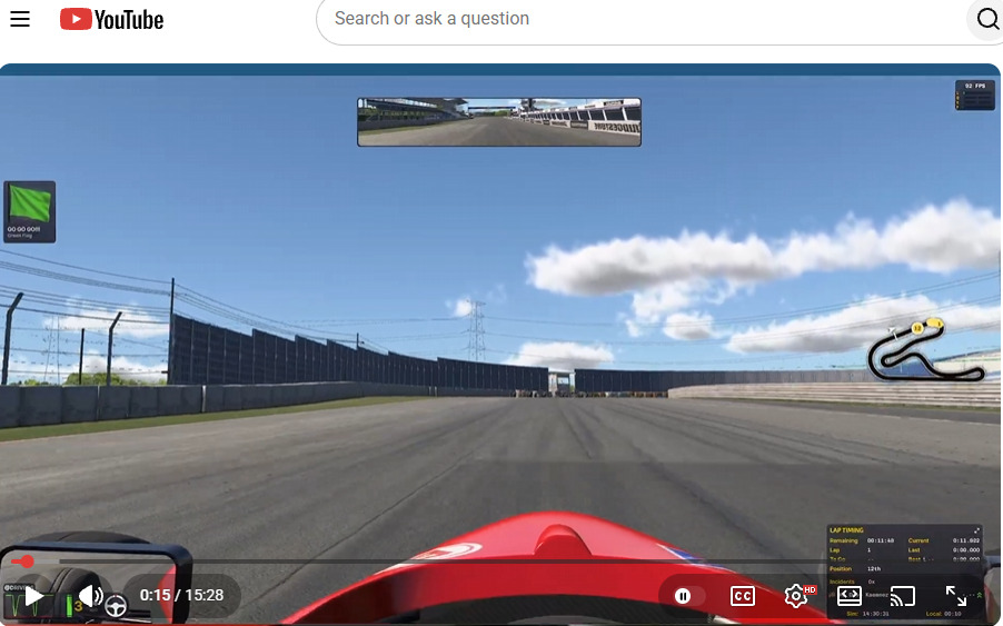 In-car view of the iRacing Formula 1600 at Tsukuba with the AI coach overlay